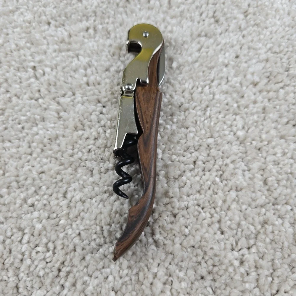 Truetap‎ Wine Opener Brown Wood Grain Double Hinged Waiters Corkscrew
